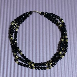 {Vintage} Black & Gold Beaded Necklace